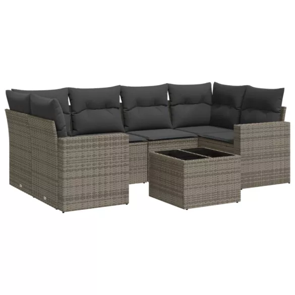 7 részes szürke polyrattan kerti ülőgarnitúra párnákkal