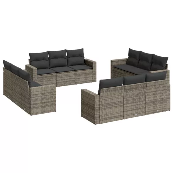 12 részes szürke polyrattan kerti ülőgarnitúra párnákkal