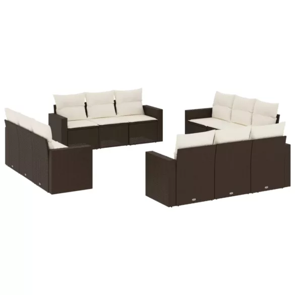 12 részes barna polyrattan kerti ülőgarnitúra párnákkal