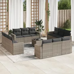   13 részes szürke polyrattan kerti ülőgarnitúra párnákkal