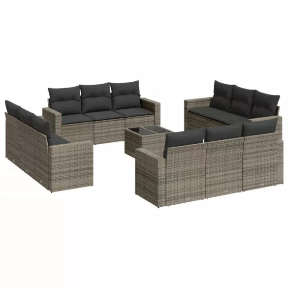 13 részes szürke polyrattan kerti ülőgarnitúra párnákkal
