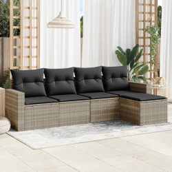   5 részes világosszürke polyrattan kerti ülőgarnitúra párnákkal