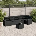 7 részes fekete polyrattan kerti ülőgarnitúra párnával