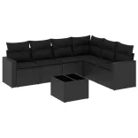 7 részes fekete polyrattan kerti ülőgarnitúra párnával