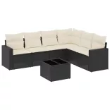 7 részes fekete polyrattan kerti ülőgarnitúra párnával