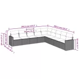 9 részes fekete polyrattan kerti ülőgarnitúra párnákkal