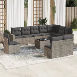   11 részes szürke polyrattan kerti ülőgarnitúra párnákkal