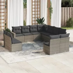   11 részes szürke polyrattan kerti ülőgarnitúra párnákkal