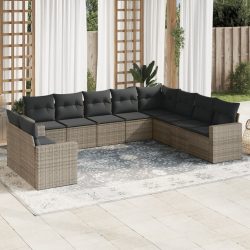   10 részes szürke polyrattan kerti ülőgarnitúra párnákkal