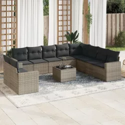   11 részes szürke polyrattan kerti ülőgarnitúra párnákkal