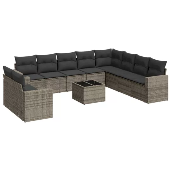 11 részes szürke polyrattan kerti ülőgarnitúra párnákkal