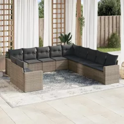  11 részes szürke polyrattan kerti ülőgarnitúra párnákkal