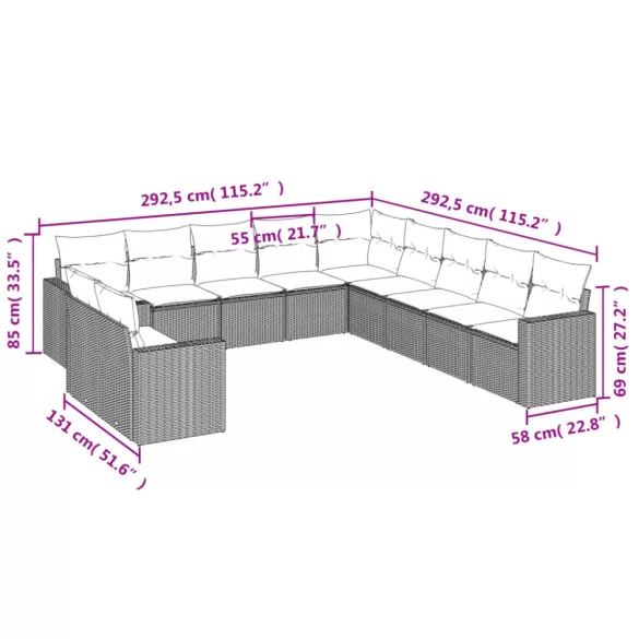 11 részes szürke polyrattan kerti ülőgarnitúra párnákkal