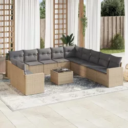   12 részes bézs polyrattan kerti ülőgarnitúra párnákkal