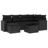 7 részes fekete polyrattan kerti ülőgarnitúra párnával