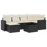 7 részes fekete polyrattan kerti ülőgarnitúra párnával