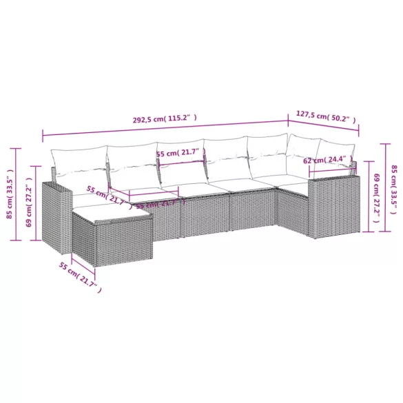 7 részes bézs polyrattan kerti ülőgarnitúra párnákkal