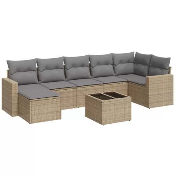 8 részes bézs polyrattan kerti ülőgarnitúra párnával