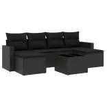 7 részes fekete polyrattan kerti ülőgarnitúra párnával