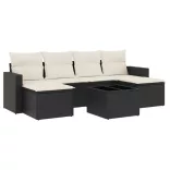 7 részes fekete polyrattan kerti ülőgarnitúra párnával