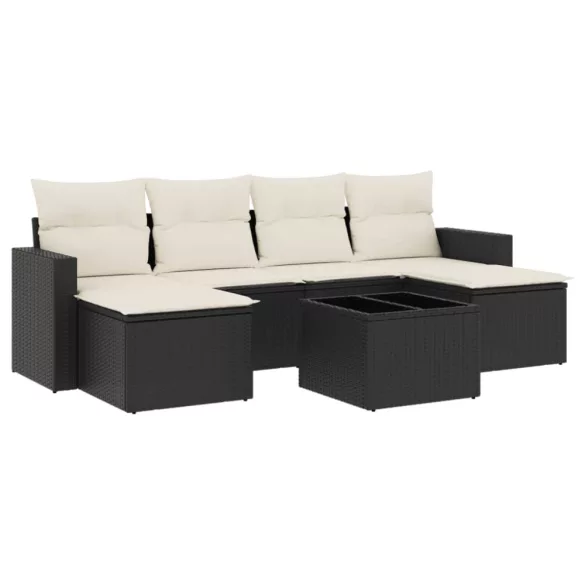7 részes fekete polyrattan kerti ülőgarnitúra párnával