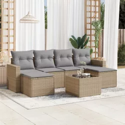 7 részes bézs polyrattan kerti ülőgarnitúra párnákkal