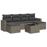 7 részes szürke polyrattan kerti ülőgarnitúra párnákkal