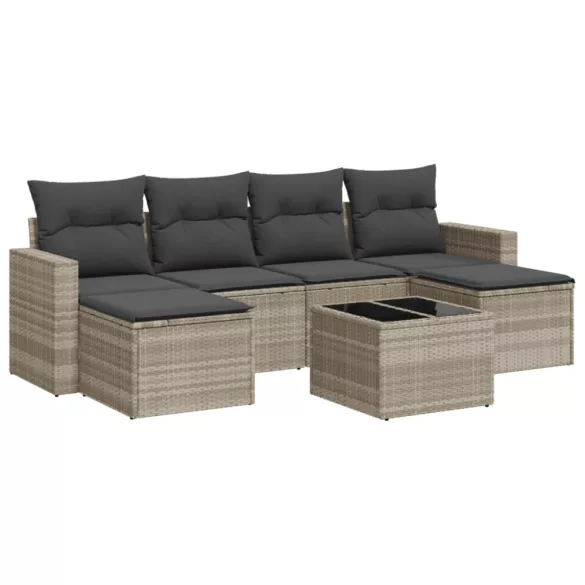 7 részes világosszürke polyrattan kerti ülőgarnitúra párnákkal