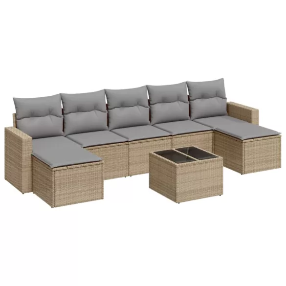 8 részes bézs polyrattan kerti ülőgarnitúra párnával
