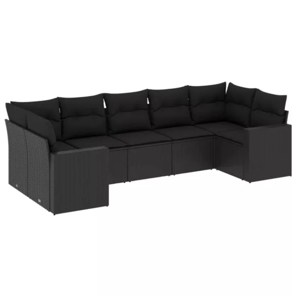 7 részes fekete polyrattan kerti ülőgarnitúra párnával