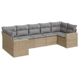 7 részes bézs polyrattan kerti ülőgarnitúra párnákkal