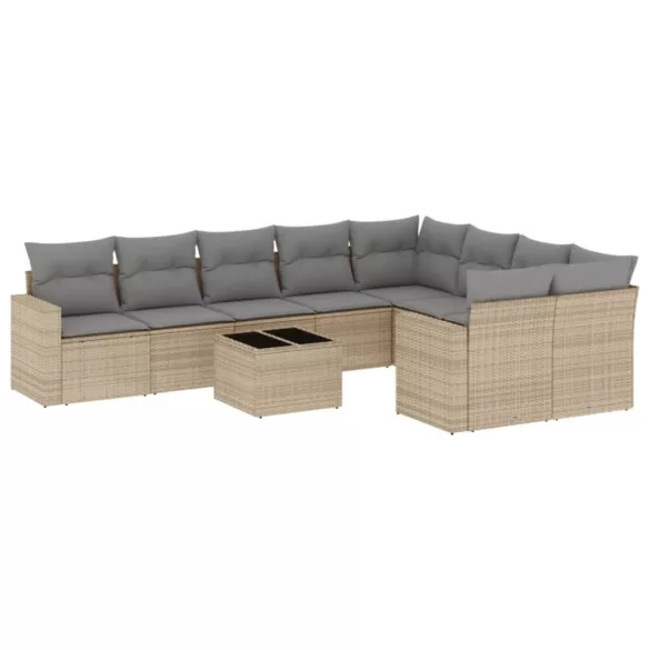 10 részes bézs polyrattan kerti ülőgarnitúra párnával