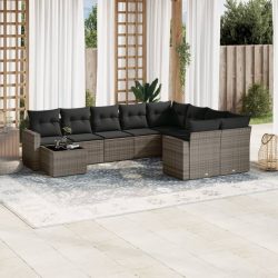   10 részes szürke polyrattan kerti ülőgarnitúra párnákkal