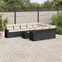   11 részes fekete polyrattan kerti ülőgarnitúra párnákkal