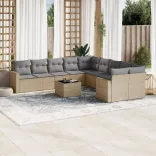 11 részes bézs polyrattan kerti ülőgarnitúra párnákkal