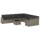 11 részes szürke polyrattan kerti ülőgarnitúra párnákkal