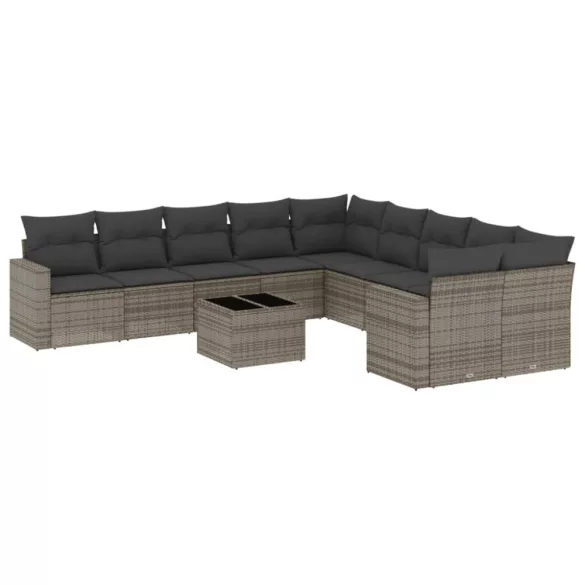 11 részes szürke polyrattan kerti ülőgarnitúra párnákkal