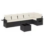 7 részes fekete polyrattan kerti ülőgarnitúra párnával