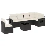 7 részes fekete polyrattan kerti ülőgarnitúra párnával