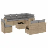 9 részes bézs polyrattan kerti ülőgarnitúra párnákkal