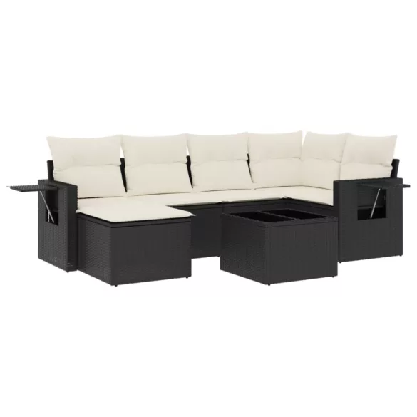 7 részes fekete polyrattan kerti ülőgarnitúra párnával