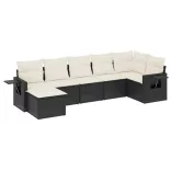 7 részes fekete polyrattan kerti ülőgarnitúra párnával