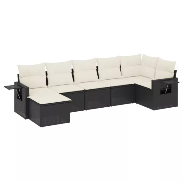 7 részes fekete polyrattan kerti ülőgarnitúra párnával