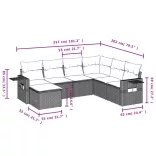 7 részes fekete polyrattan kerti ülőgarnitúra párnával