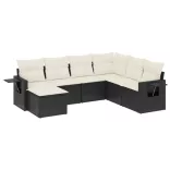 7 részes fekete polyrattan kerti ülőgarnitúra párnával