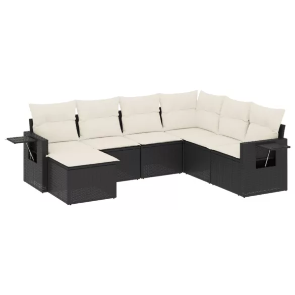 7 részes fekete polyrattan kerti ülőgarnitúra párnával