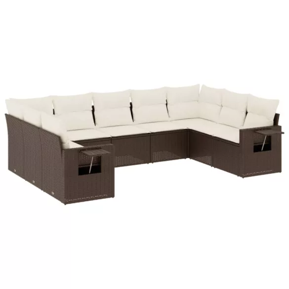 9 részes barna polyrattan kerti ülőgarnitúra párnákkal