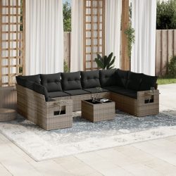   10 részes szürke polyrattan kerti ülőgarnitúra párnákkal