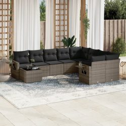   10 részes szürke polyrattan kerti ülőgarnitúra párnákkal