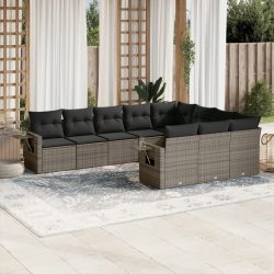   10 részes szürke polyrattan kerti ülőgarnitúra párnákkal